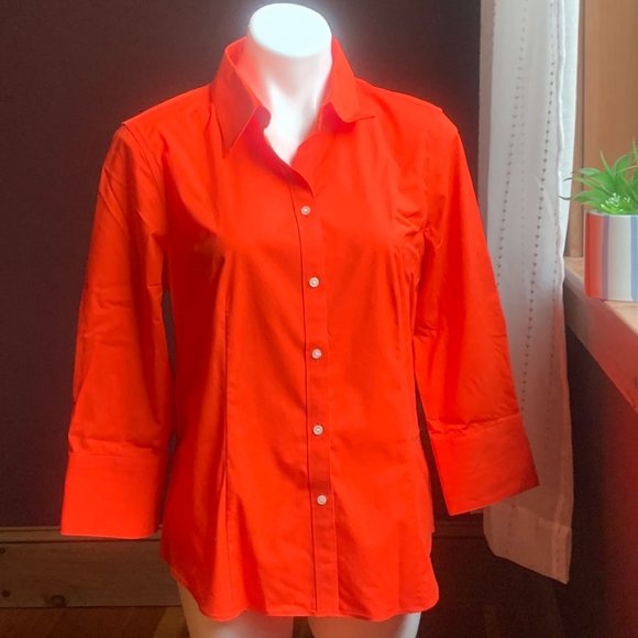 TALBOTS Poppy Red Button Down Long Sleeve Shirt 12 - Picture 1 of 4